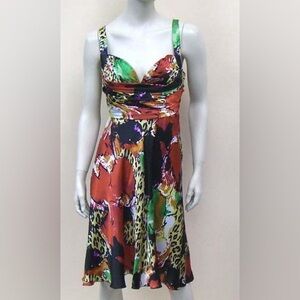 Joseph Ribkoff multicoloured satin fit and flare midi dress Sz 12